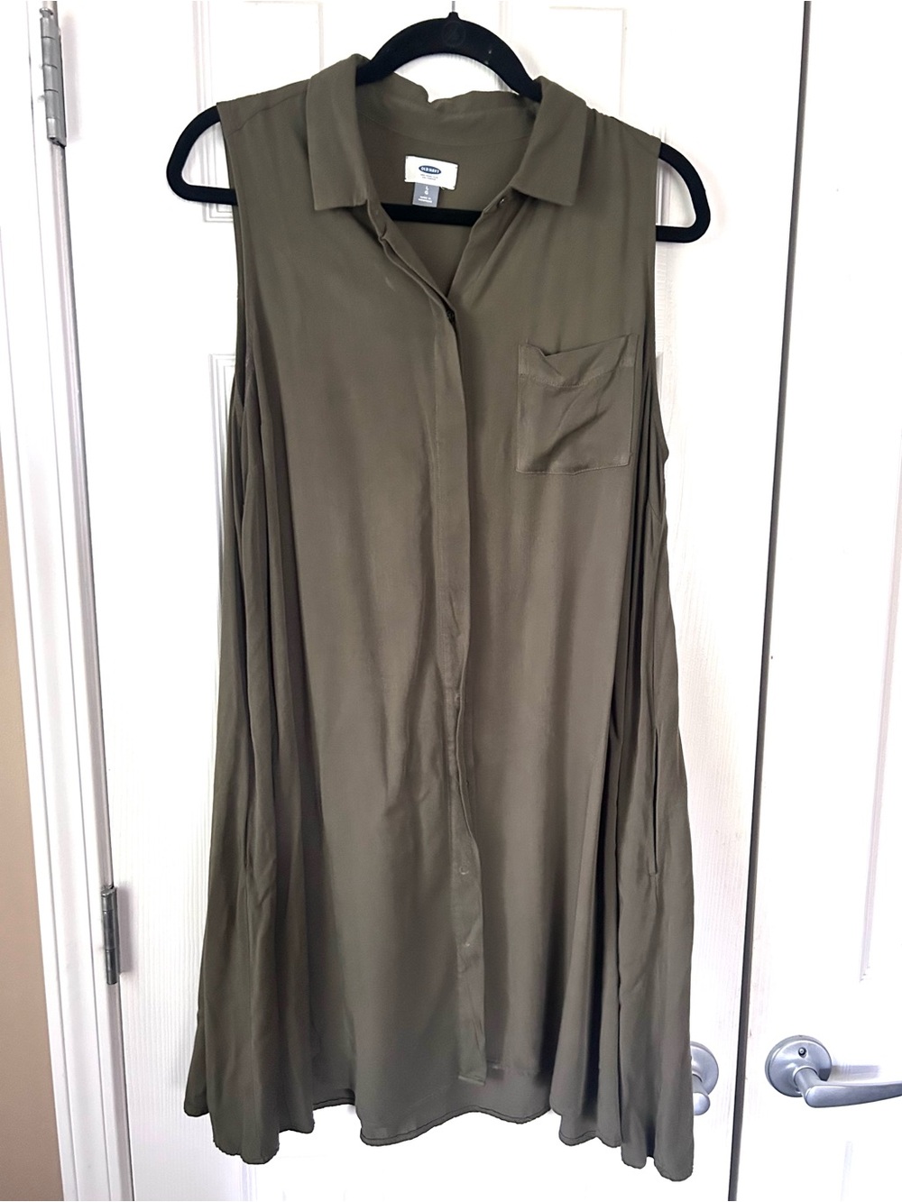 Old Navy Olive Green Sleeveless Button Front Shirt Dress Size L